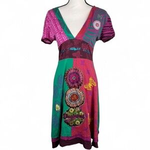 Y2K Desigual Patchwork Boho Mini Dress  Size M